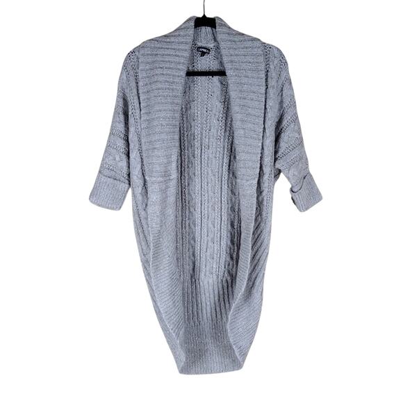 Express Sweaters - Express Cardigan Women’s Medium Silver Metallic Knit Stretch Cozy Casual Sweater
